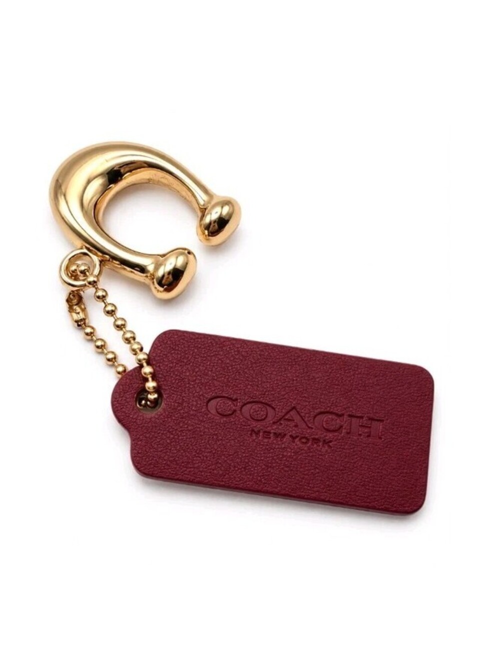 Coach Mini C Gold Charm Maroon Red Hang Tag Keychain Purse Bag Charm